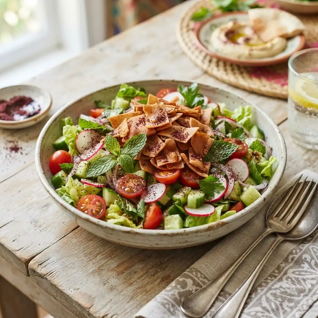 Fattoush-Salat mit knusprigem Pita
