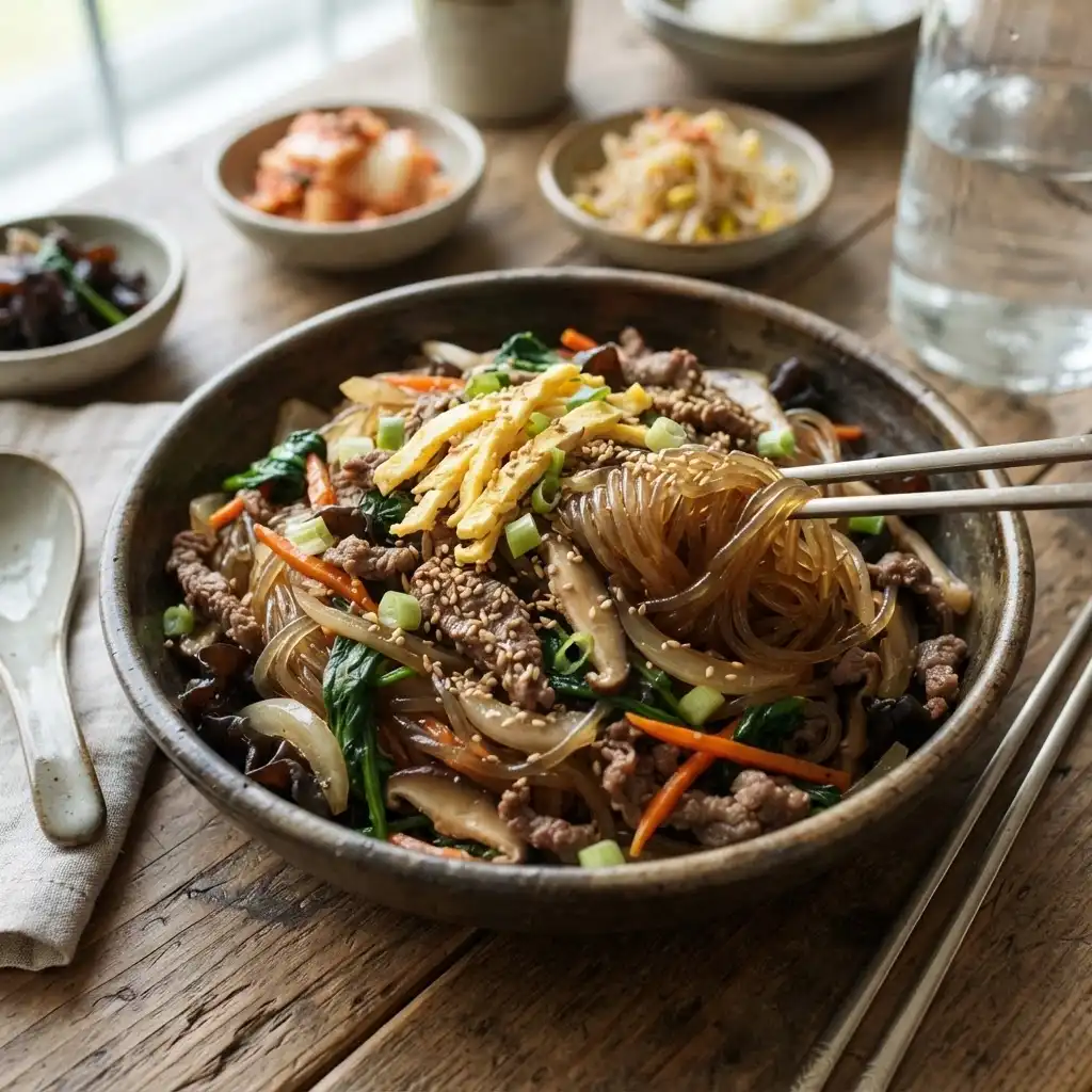 Koreanische Japchae mit Rindfleisch