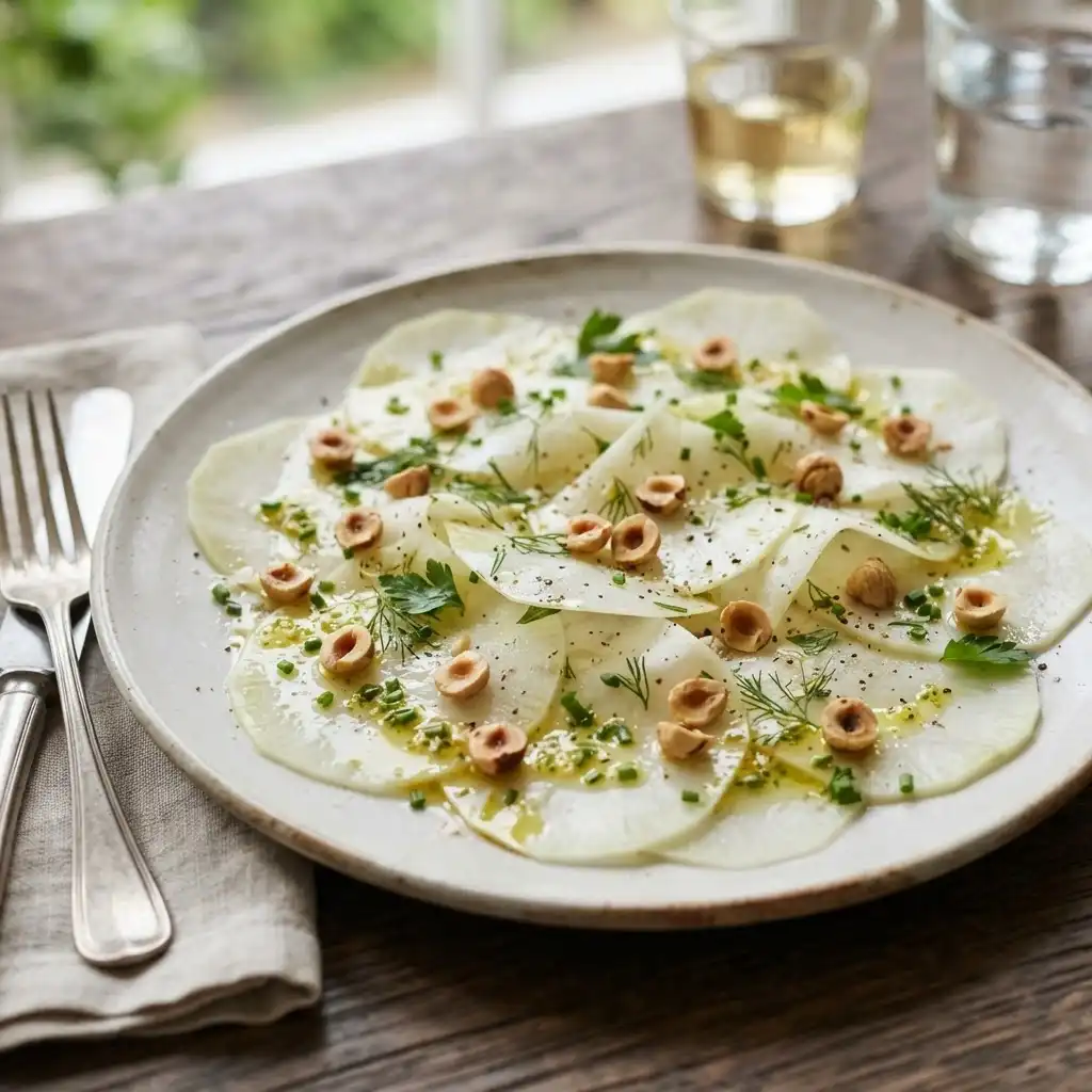 Kohlrabi-Carpaccio mit Haselnüssen