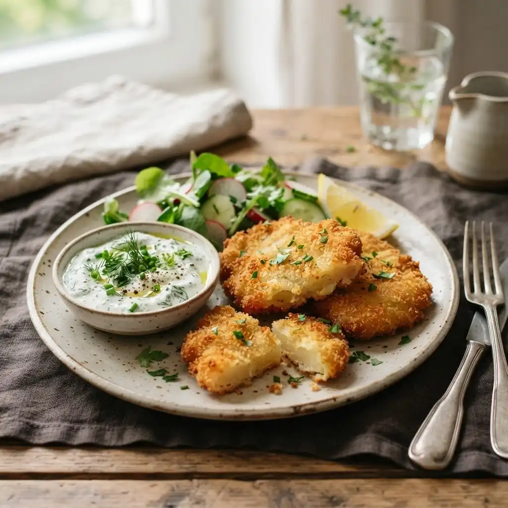 Kohlrabi-Schnitzel mit Kräuterquark