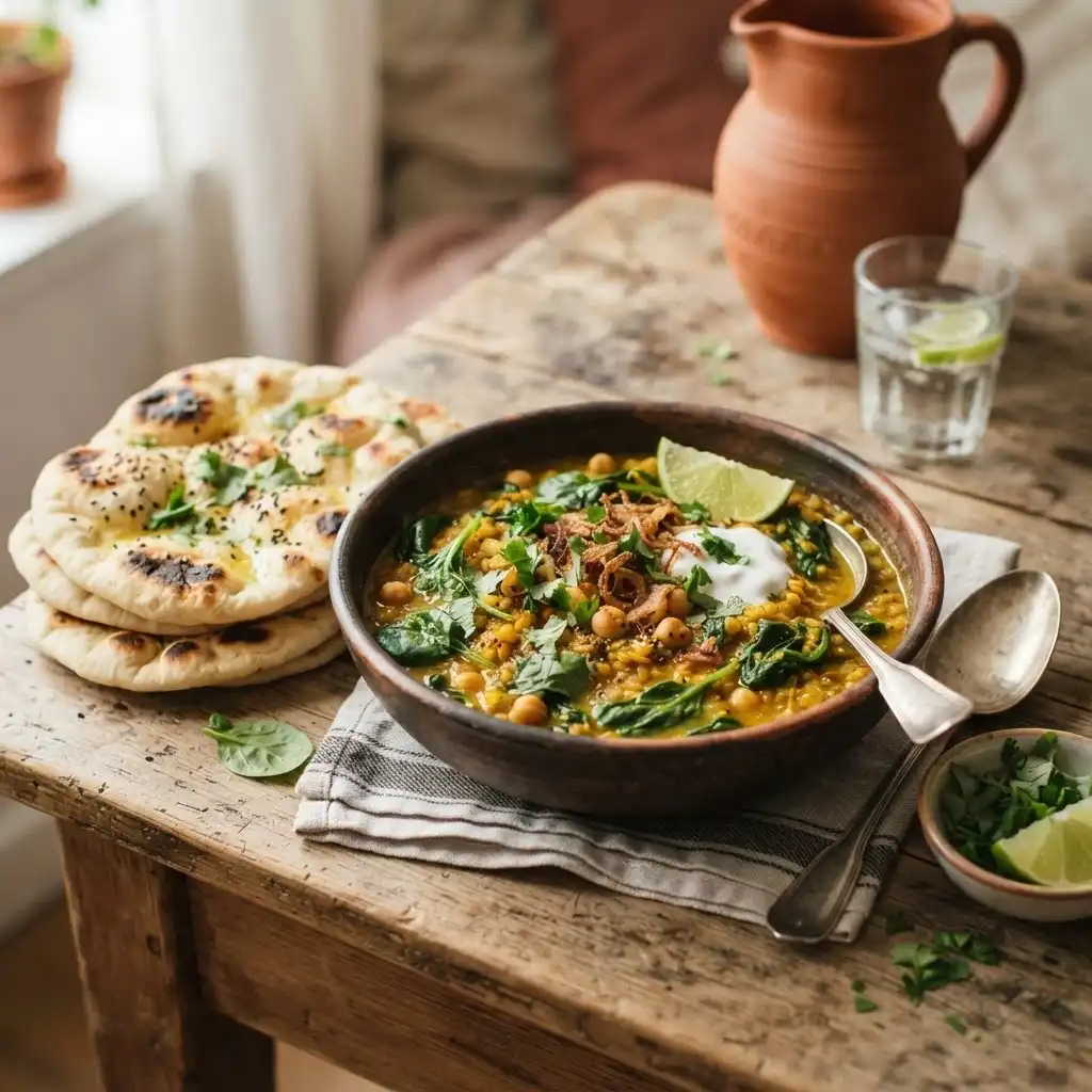 Linsen-Dal mit jungem Spinat