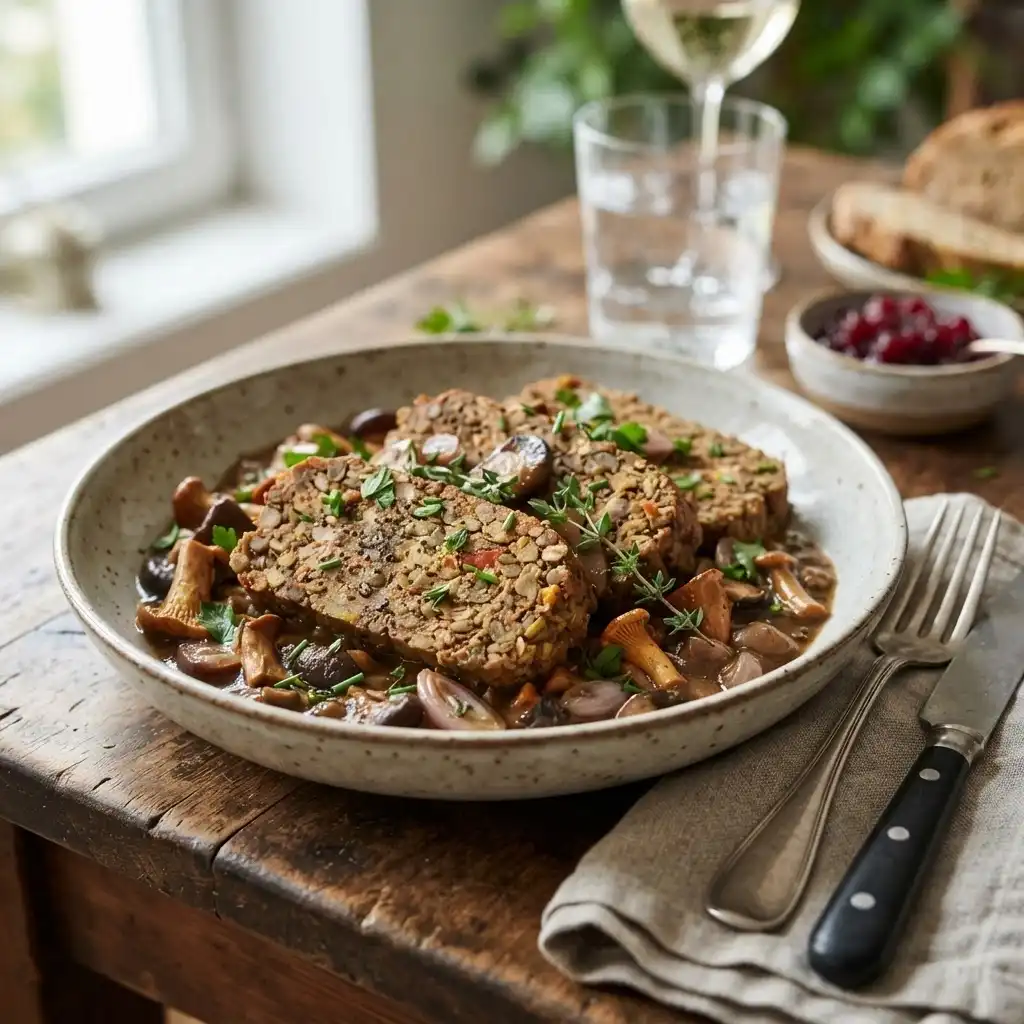 Linsenbraten mit Pilzsauce