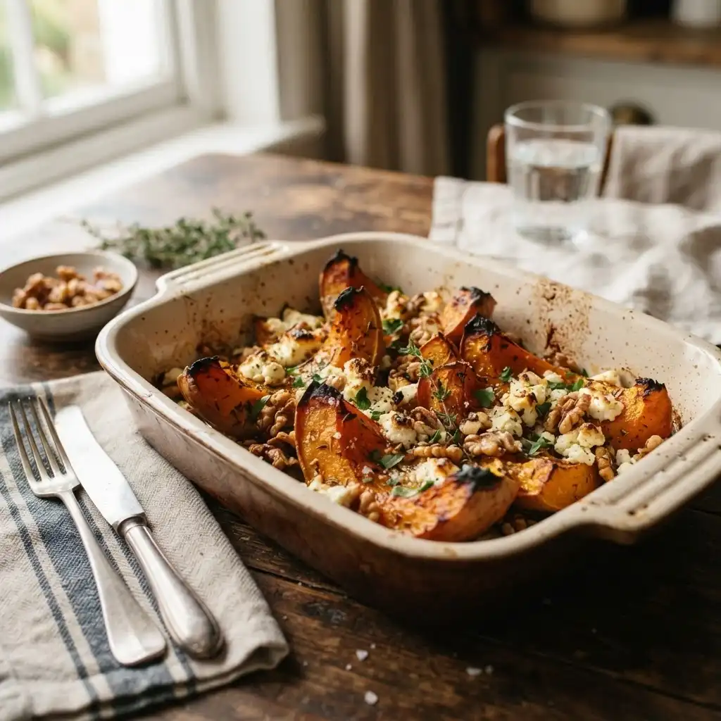 Ofenkürbis mit Feta und Walnüssen