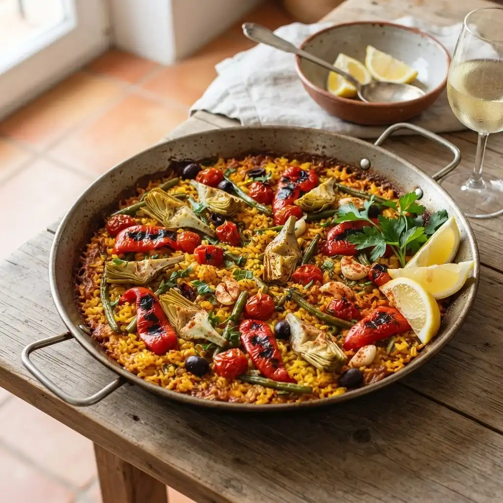 Paprika-Paella mit Artischocken