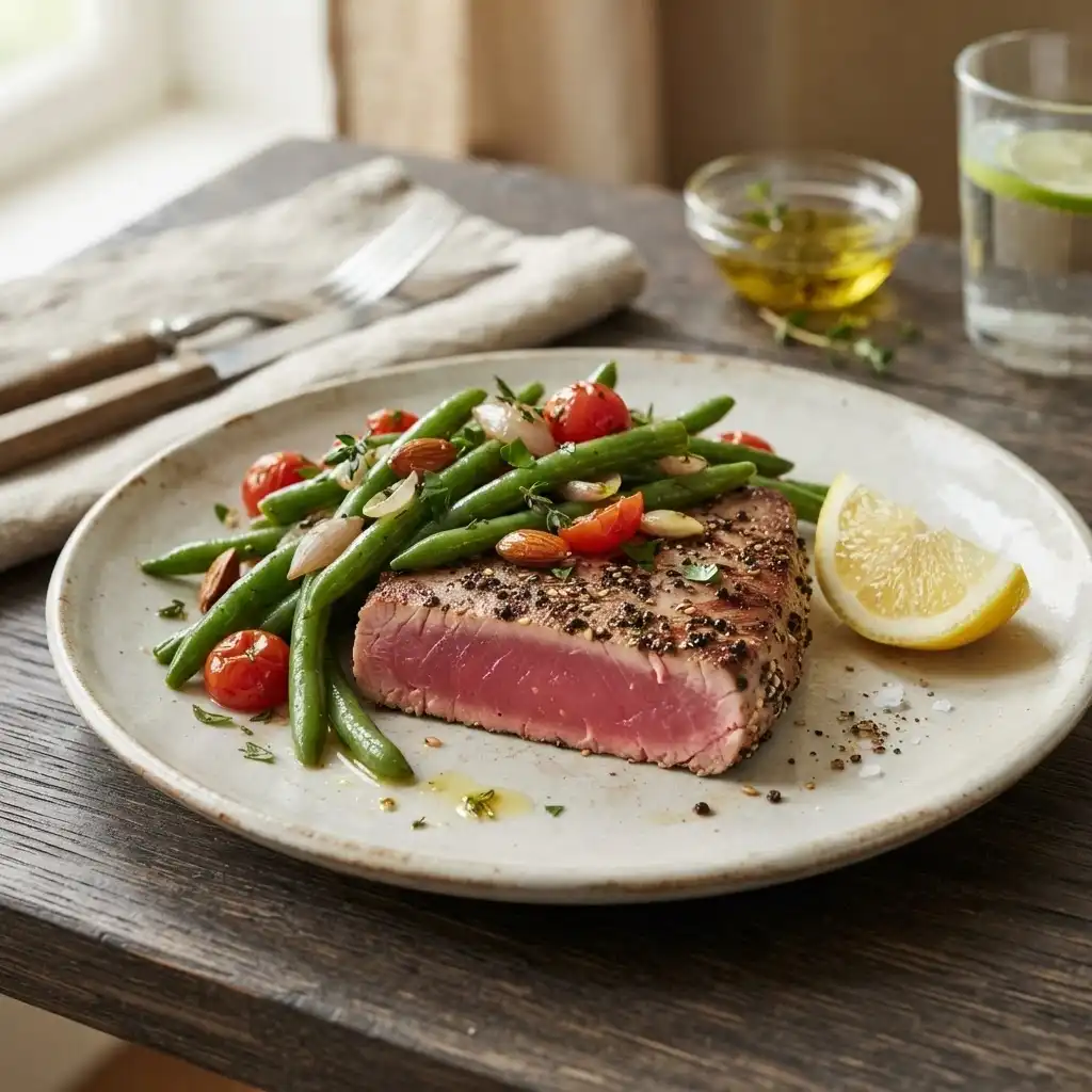Thunfischsteak mit Bohnen
