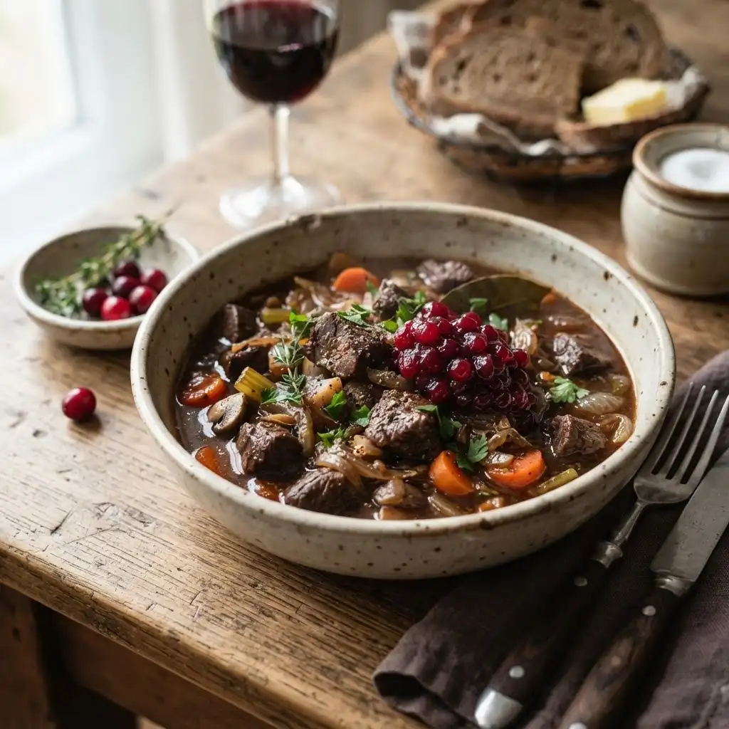 Wildgulasch mit Preiselbeeren