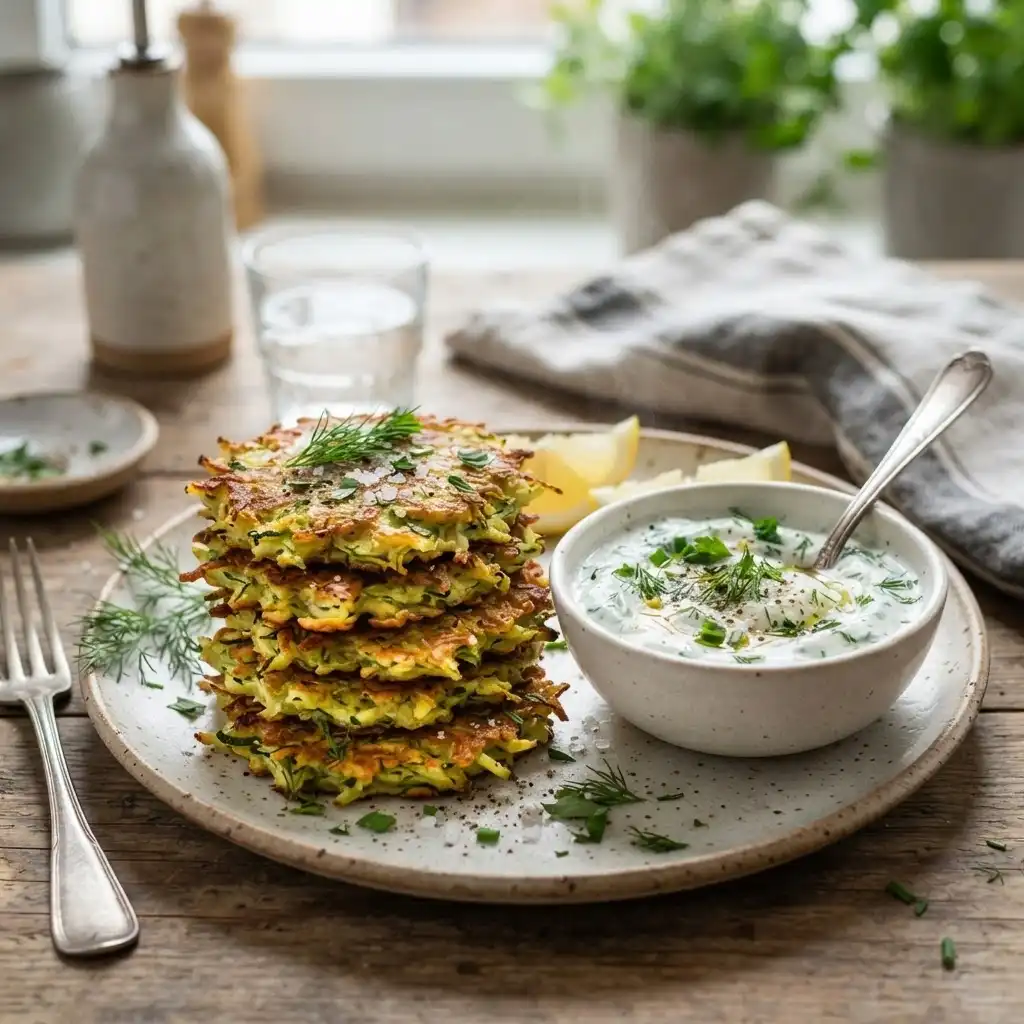 Zucchini-Puffer mit Kräuterjoghurt